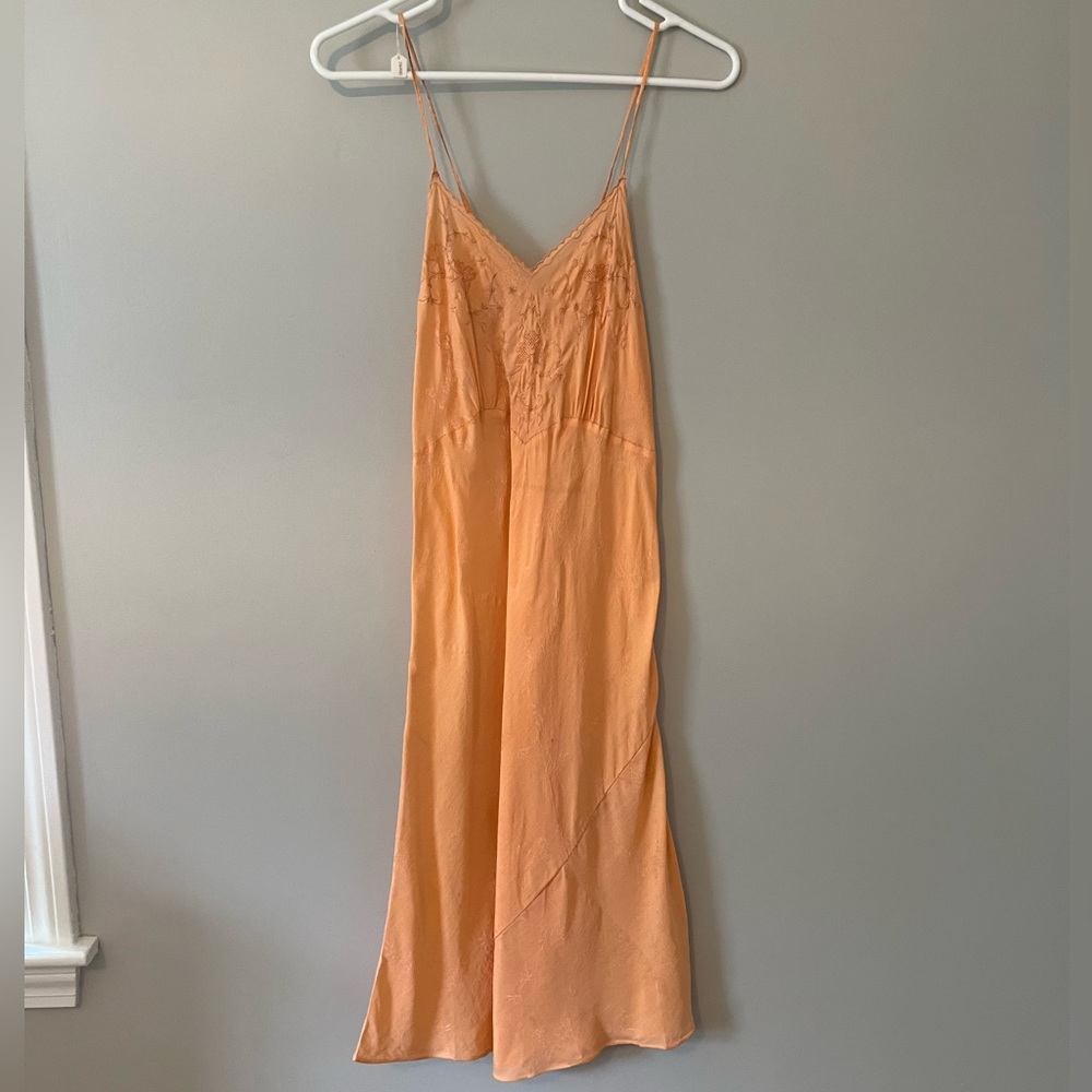 1940s Bust 38” Dark Apricot color Cold Rayon Bias Cut Full Slip NOS deadstock